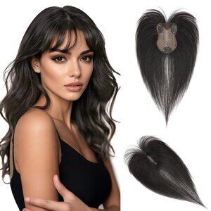 Hairpieces For Women Wispy Air Clip On Bangs Remy Short Black Lace Topper